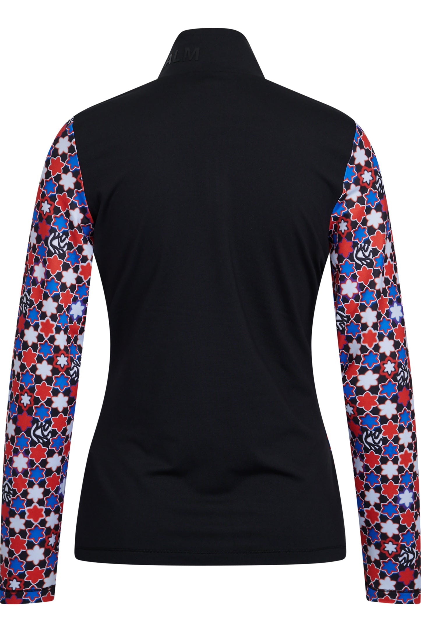 拉鏈立領混合印花長袖上衣