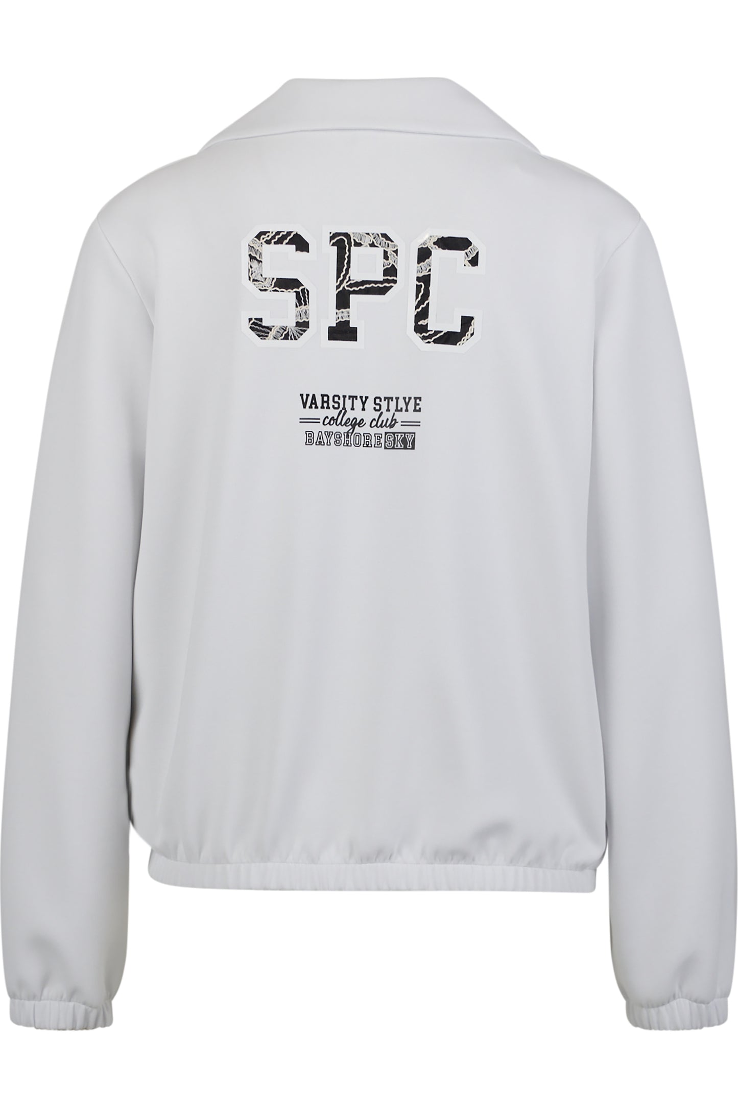 条纹针织饰边Polo领长袖卫衣