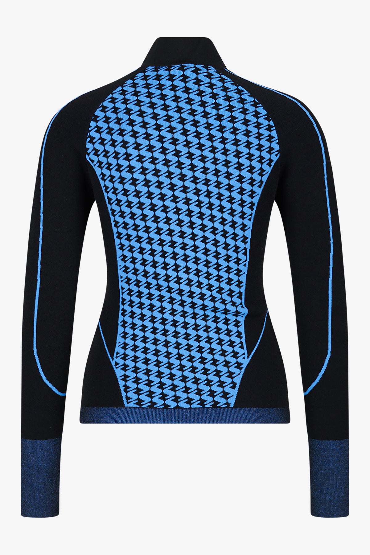 撞色嵌花条纹拉链立领针织套头衫