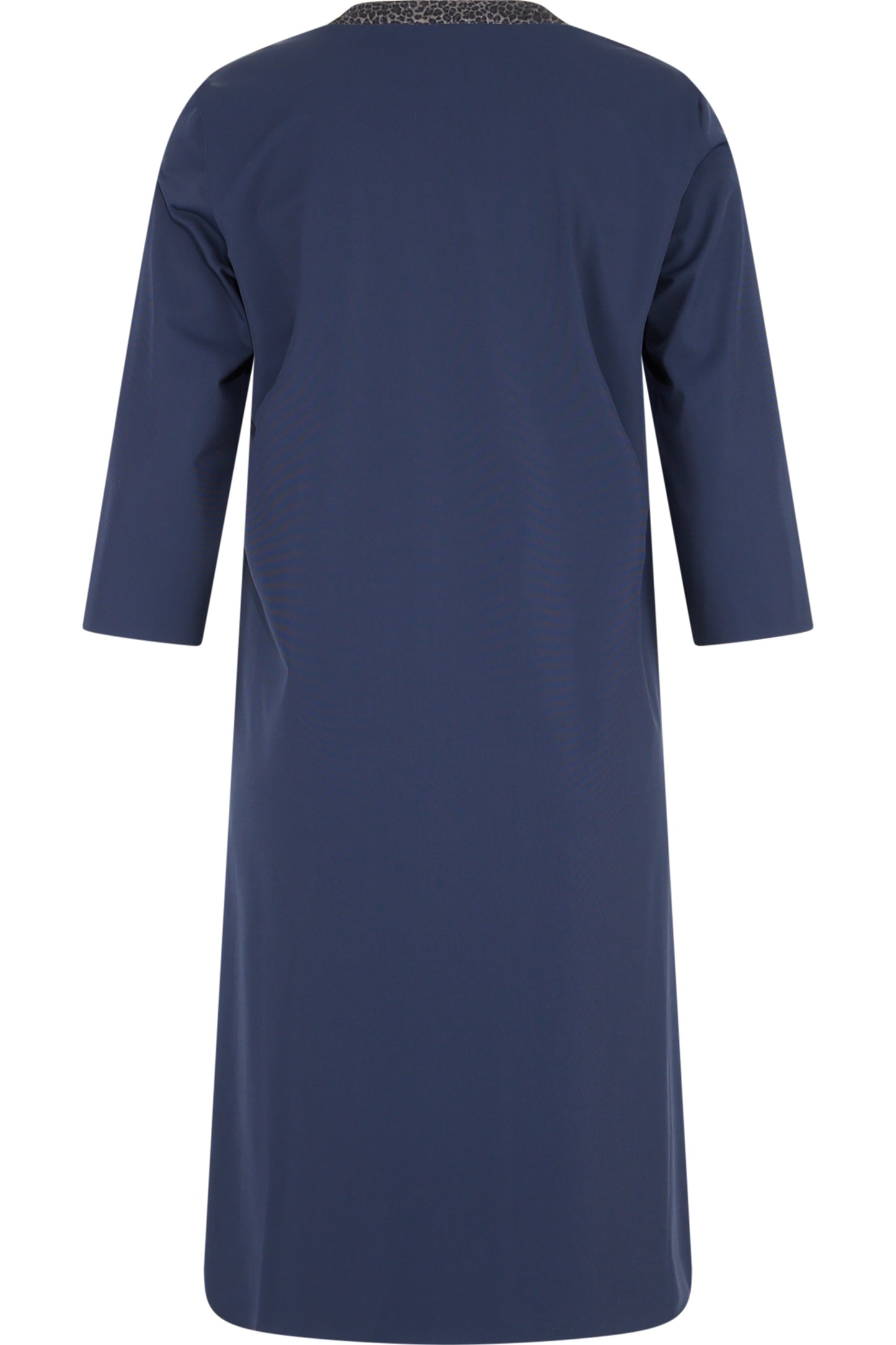 豹紋飾邊系帶領七分袖連衣裙