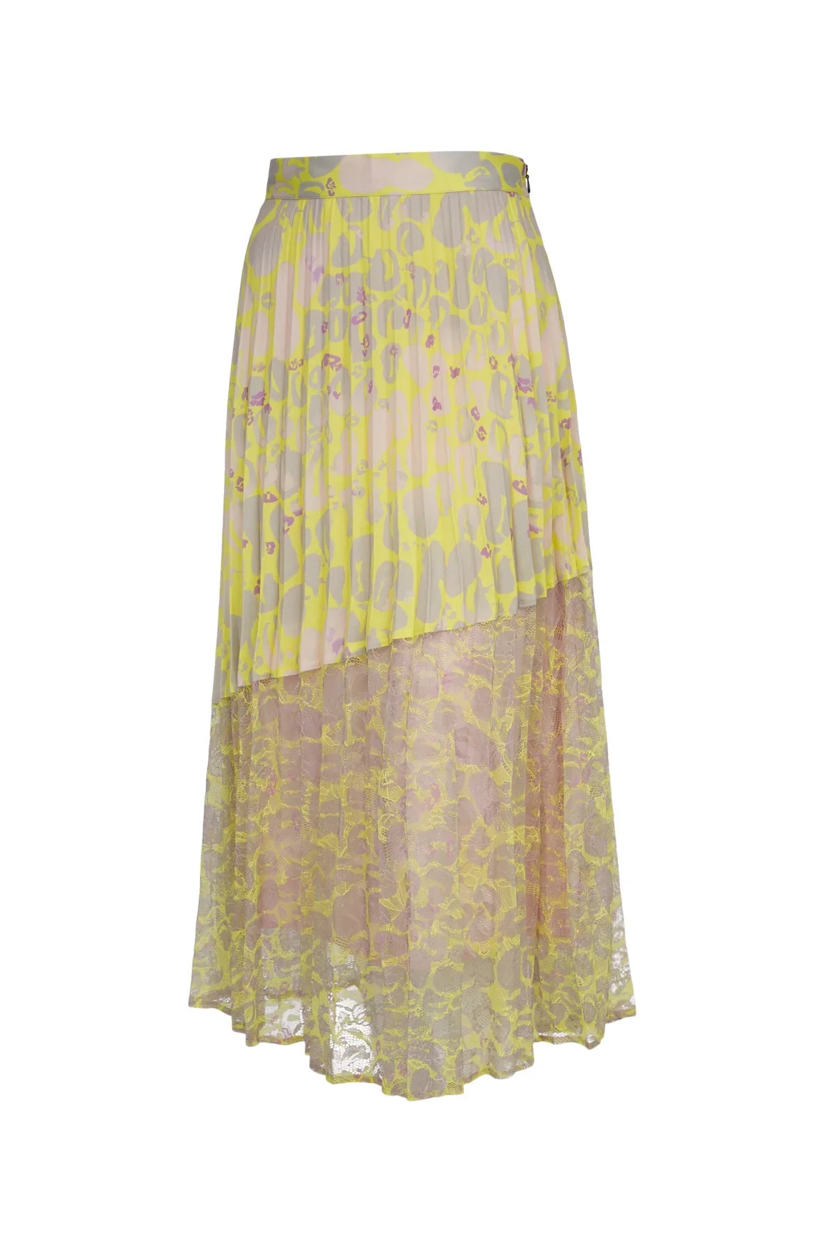 Pleated Skirt with Lace and All-Over Print