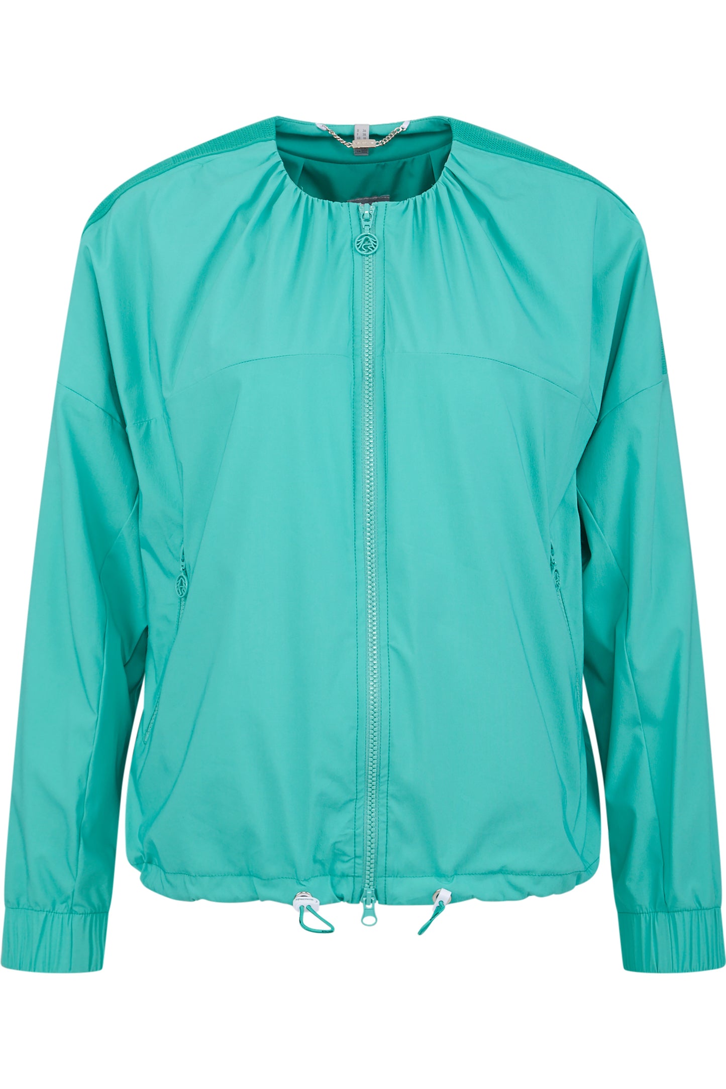 缩褶圆领抽绳拉链上衣