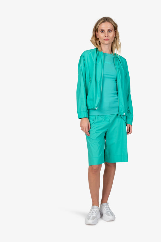 缩褶圆领抽绳拉链上衣