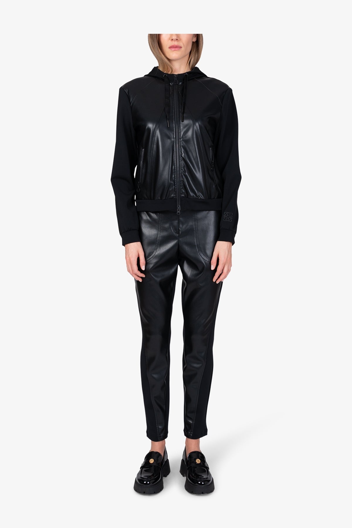 Faux Leather Hooded Jacket