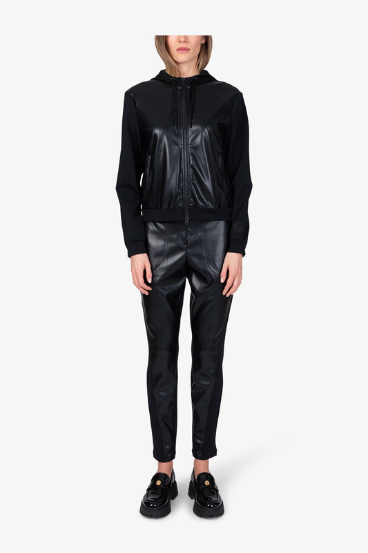 Faux Leather Hooded Jacket