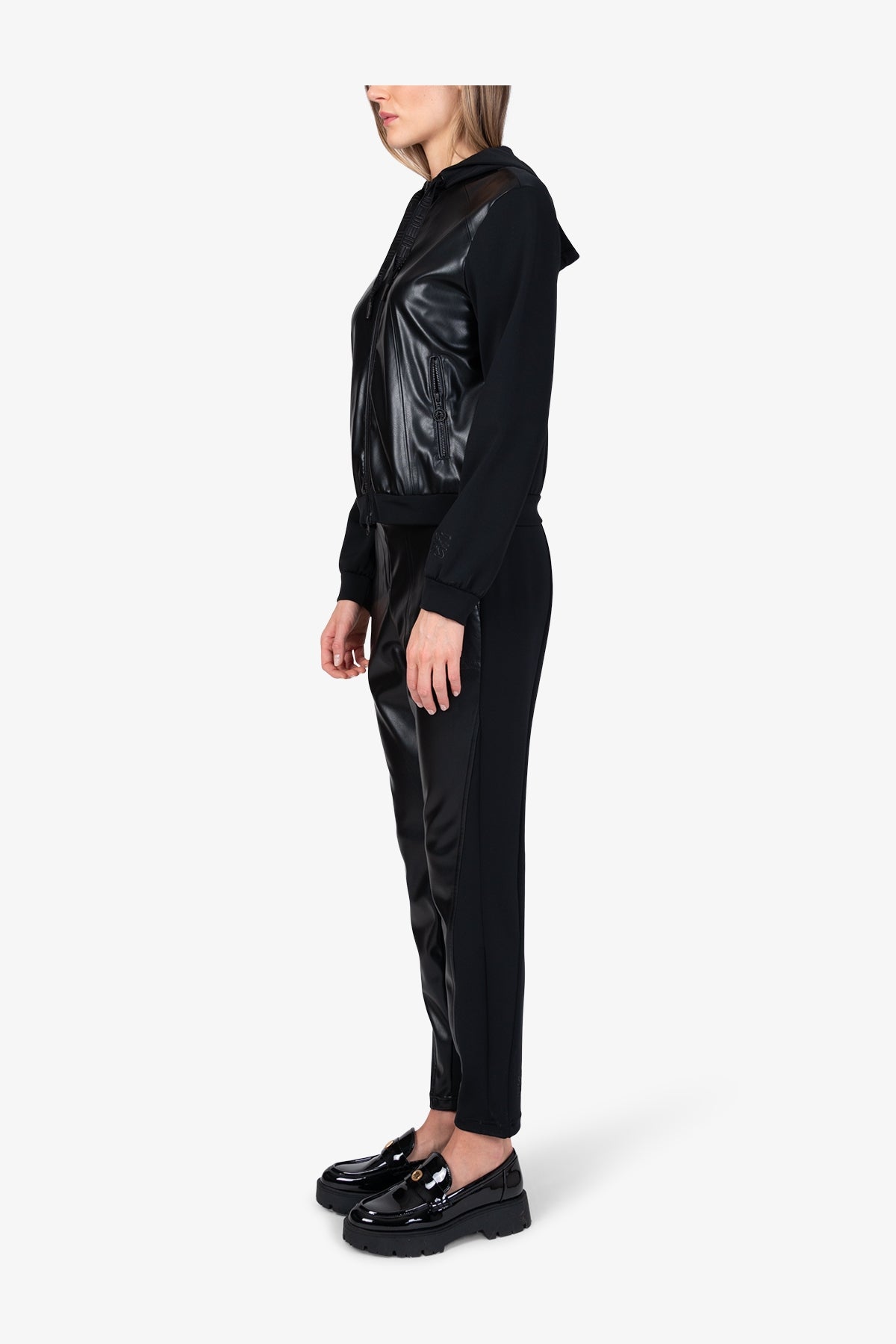 Faux Leather Hooded Jacket
