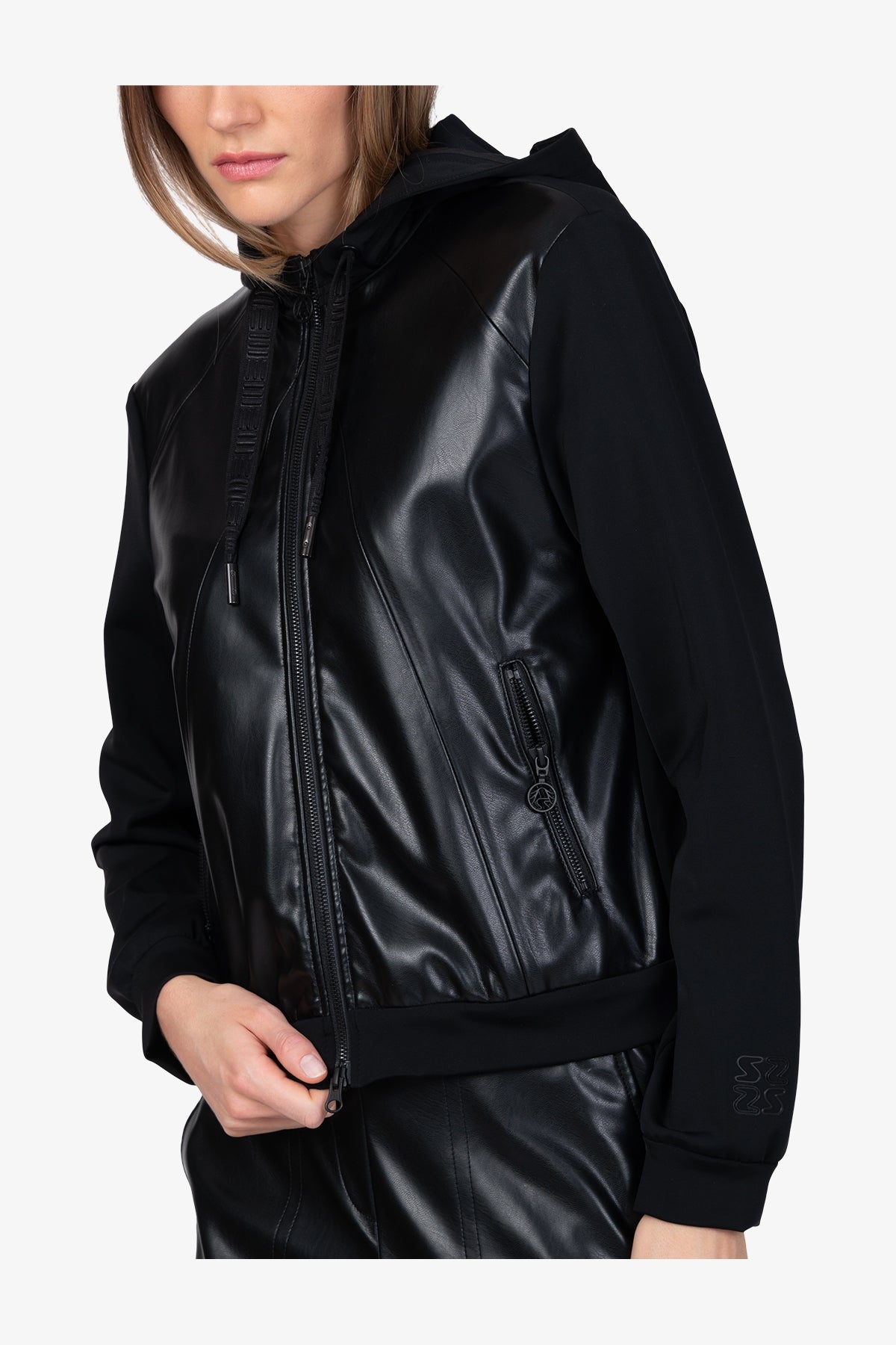 Faux Leather Hooded Jacket
