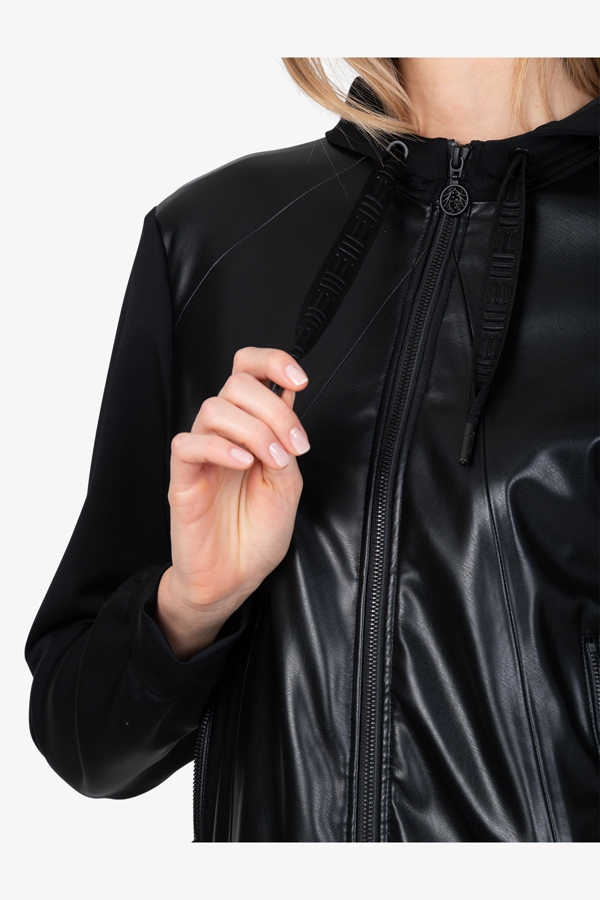 Faux Leather Hooded Jacket