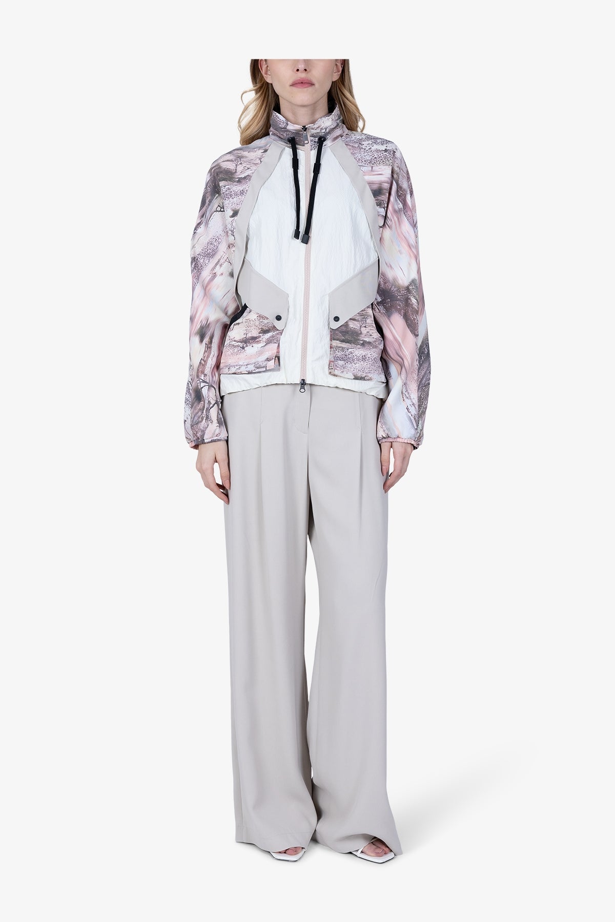 抽绳立领印花拼接夹克