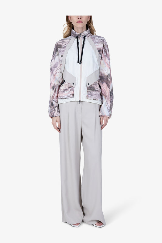 抽繩立領印花拼接夾克