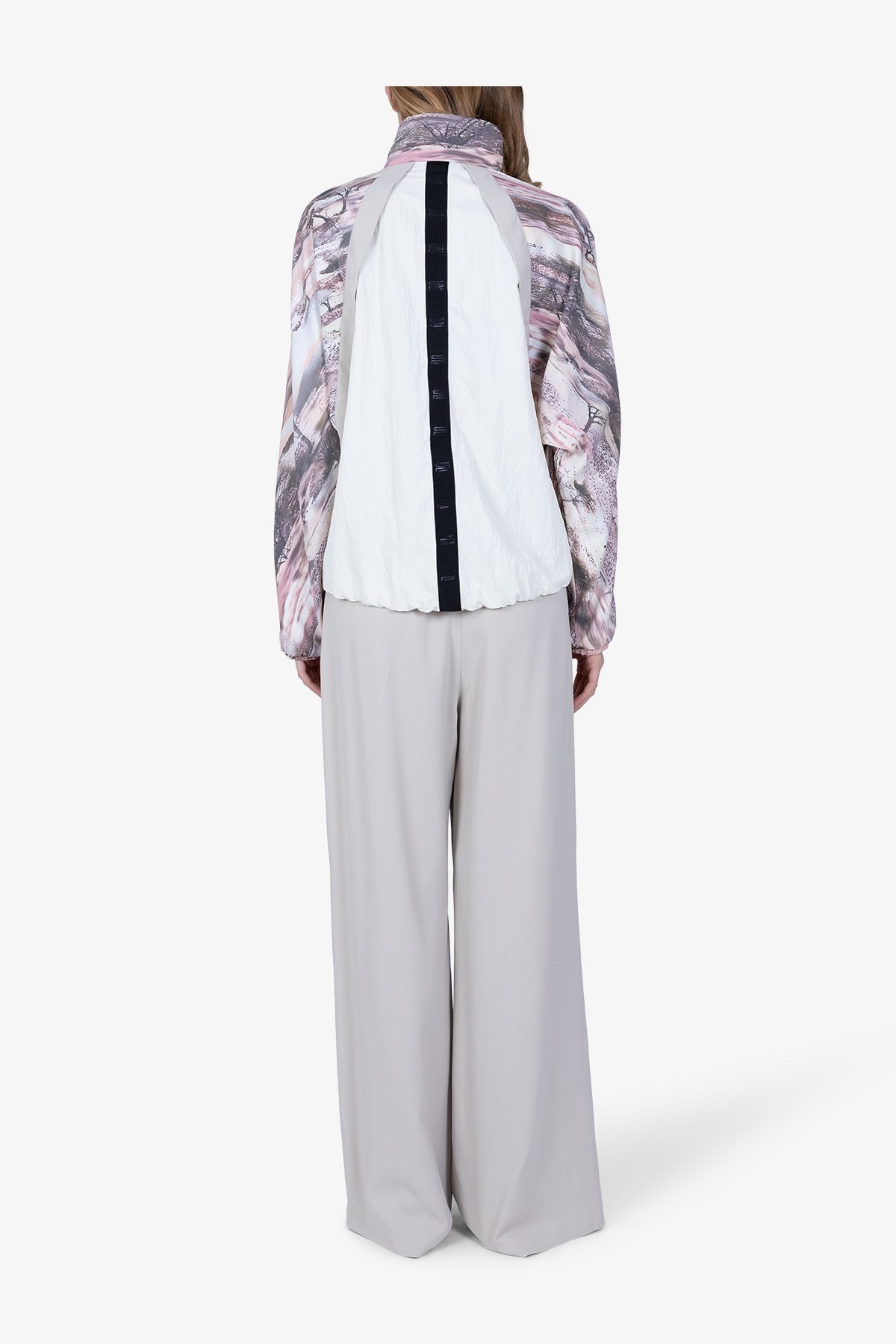 抽绳立领印花拼接夹克