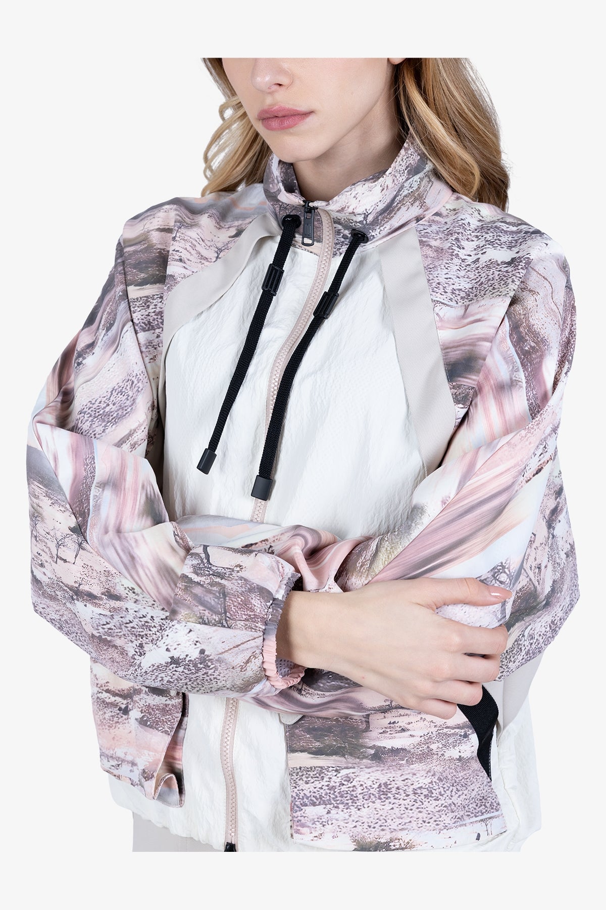 抽绳立领印花拼接夹克