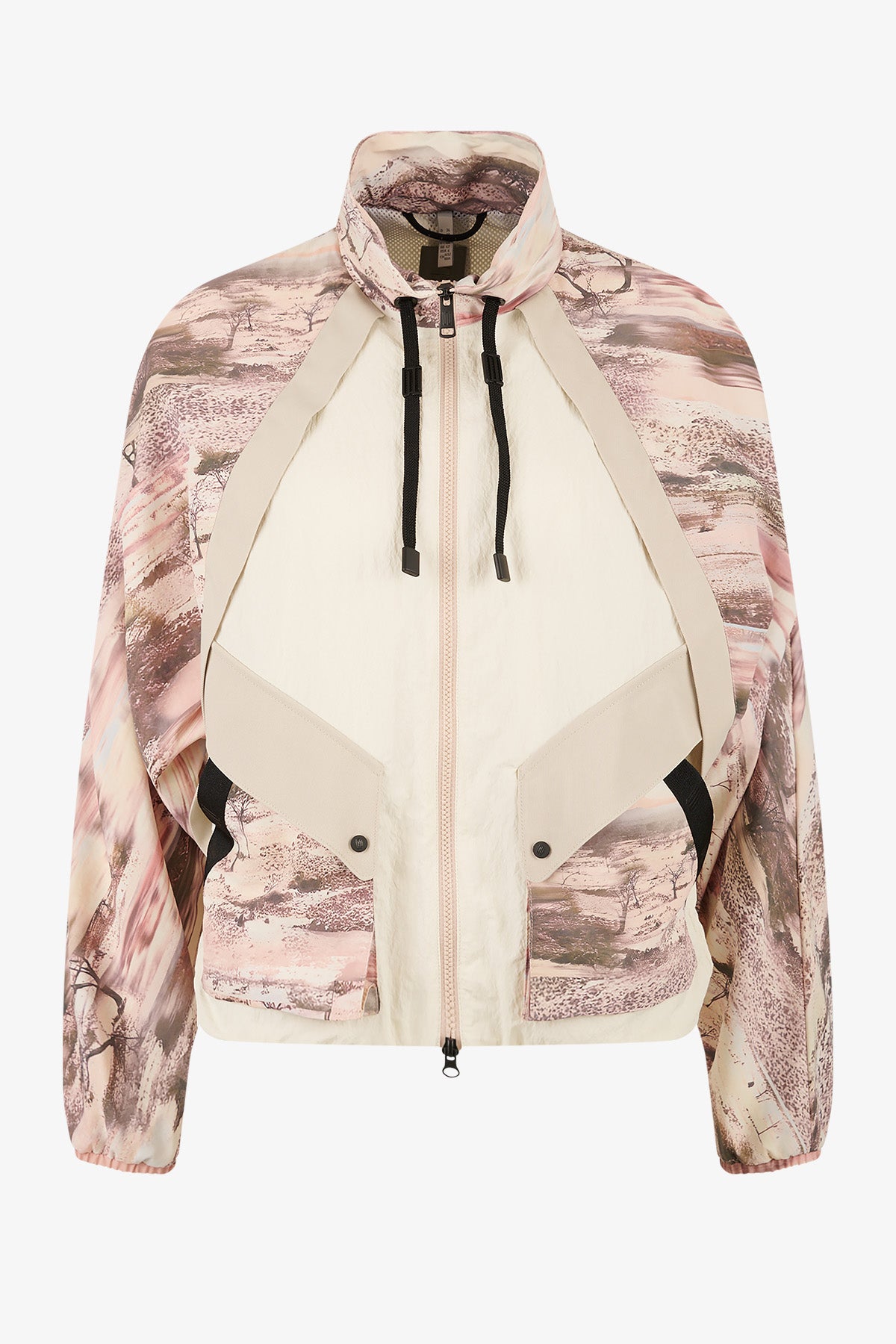 抽绳立领印花拼接夹克