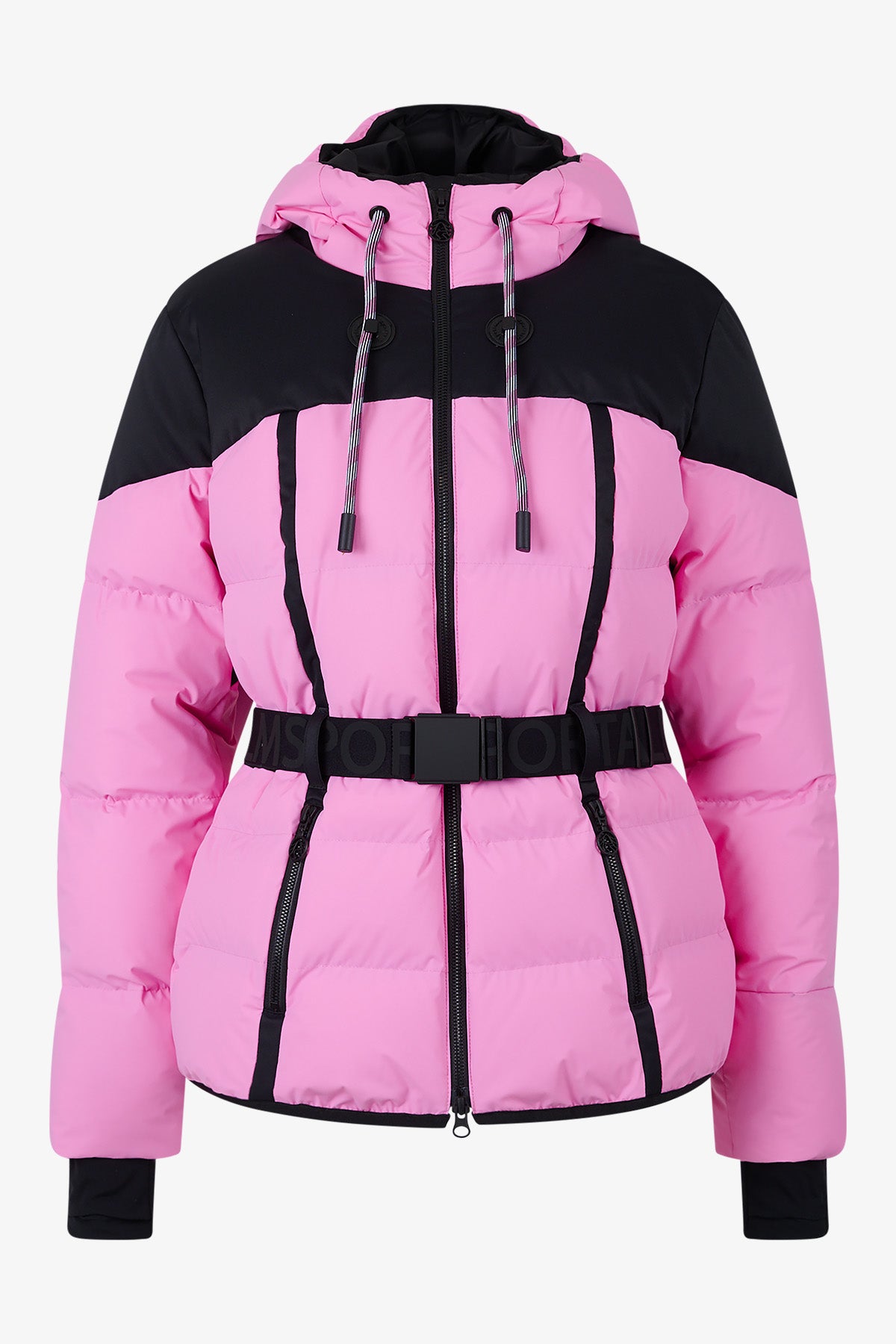 抽繩連帽撞色拼接羽絨滑雪夾克