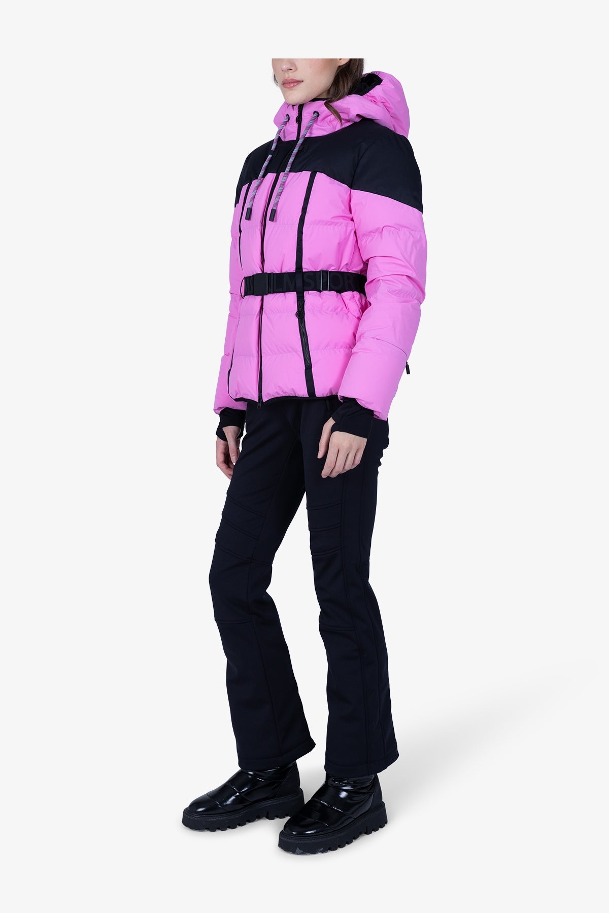 抽繩連帽撞色拼接羽絨滑雪夾克