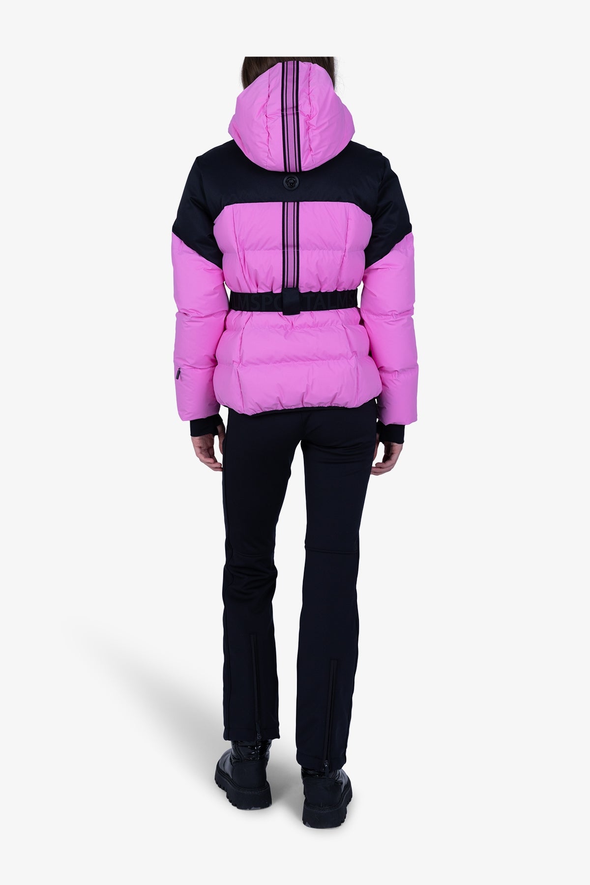 抽繩連帽撞色拼接羽絨滑雪夾克