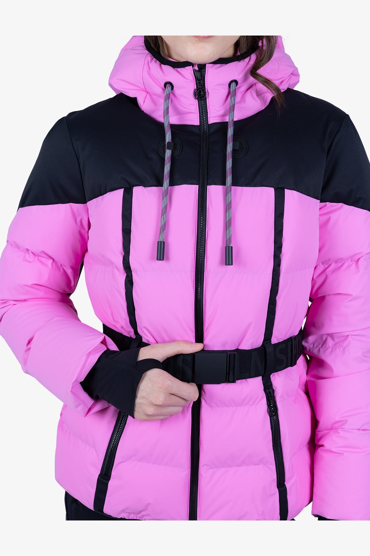 抽繩連帽撞色拼接羽絨滑雪夾克