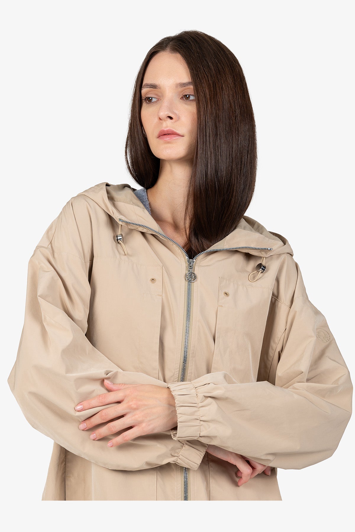 抽绳连帽长款外套