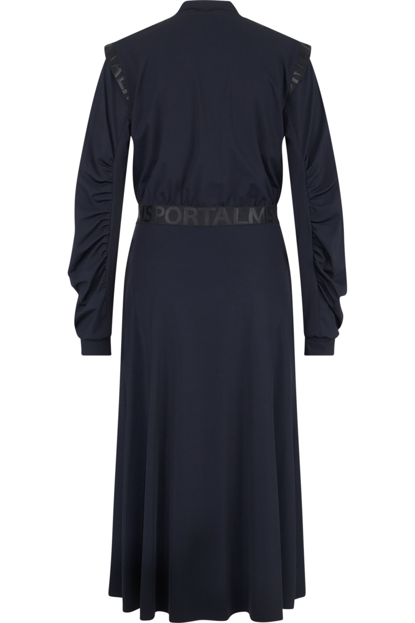 Logo鬆緊腰縮褶長袖連衣裙