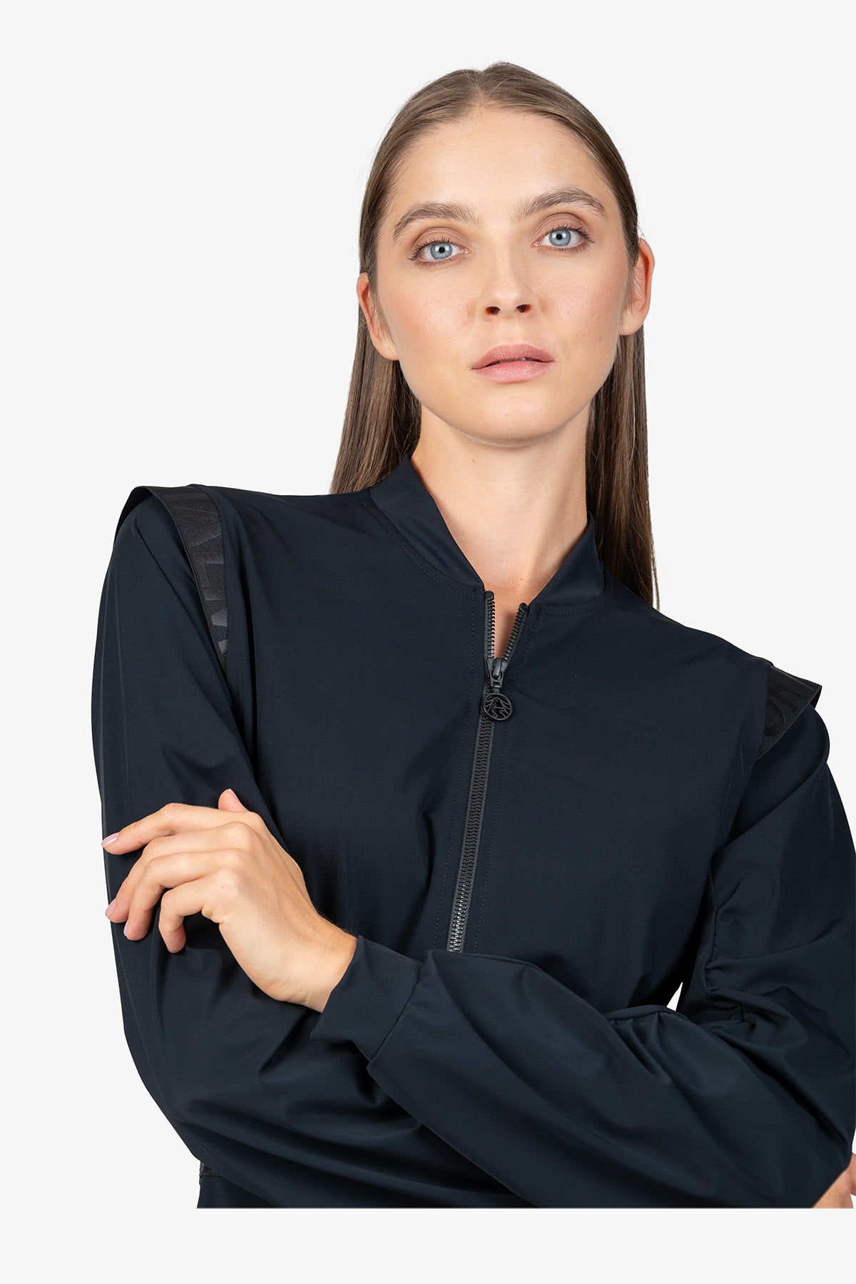 Logo鬆緊腰縮褶長袖連衣裙