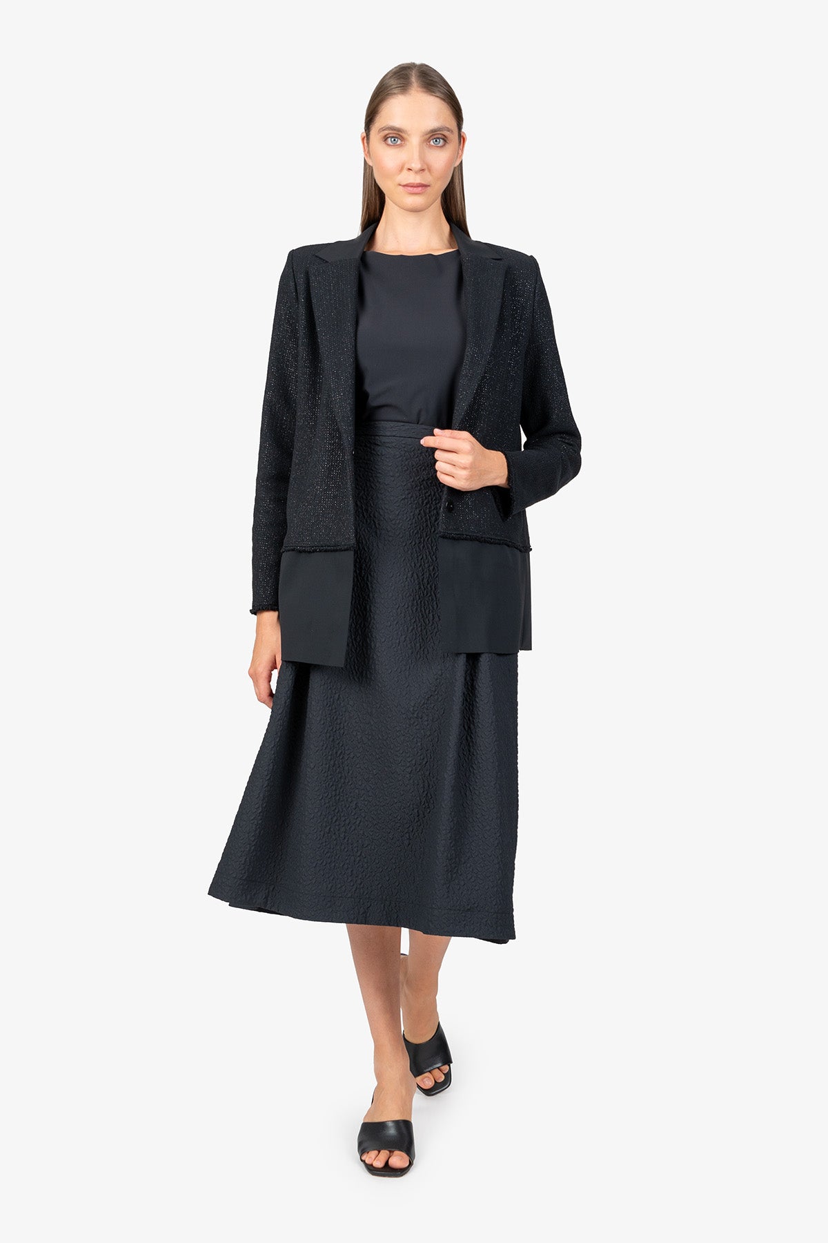 粗花呢拼接西裝外套