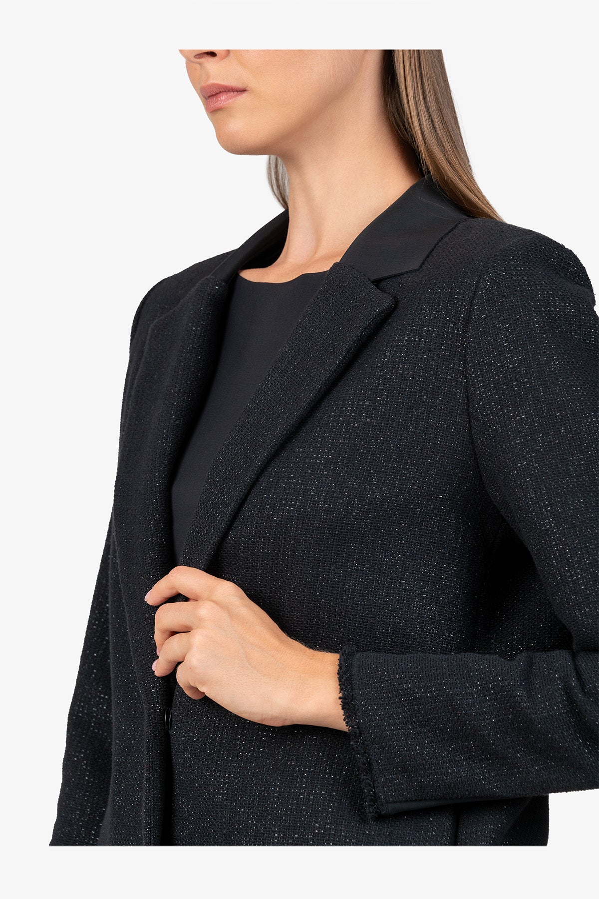 粗花呢拼接西裝外套