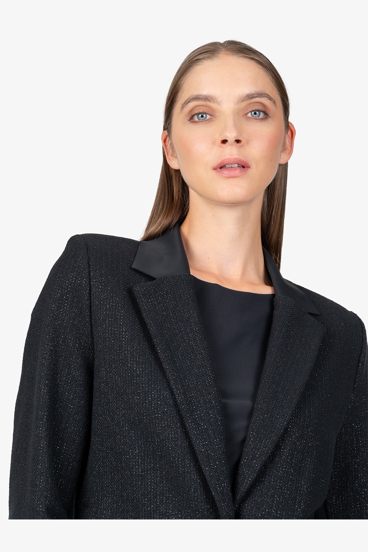 粗花呢拼接西裝外套