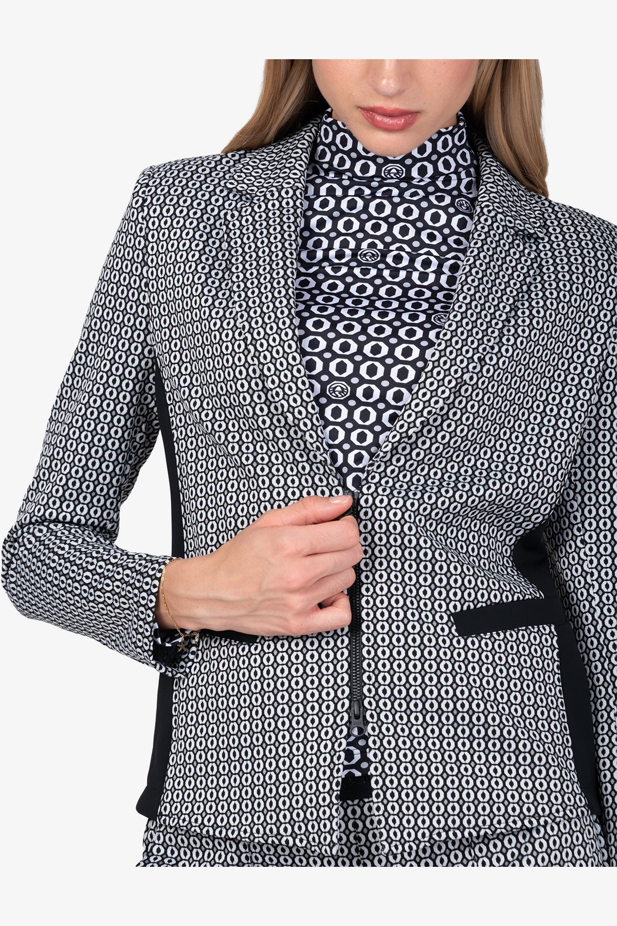 提花翻領拉鏈西裝外套