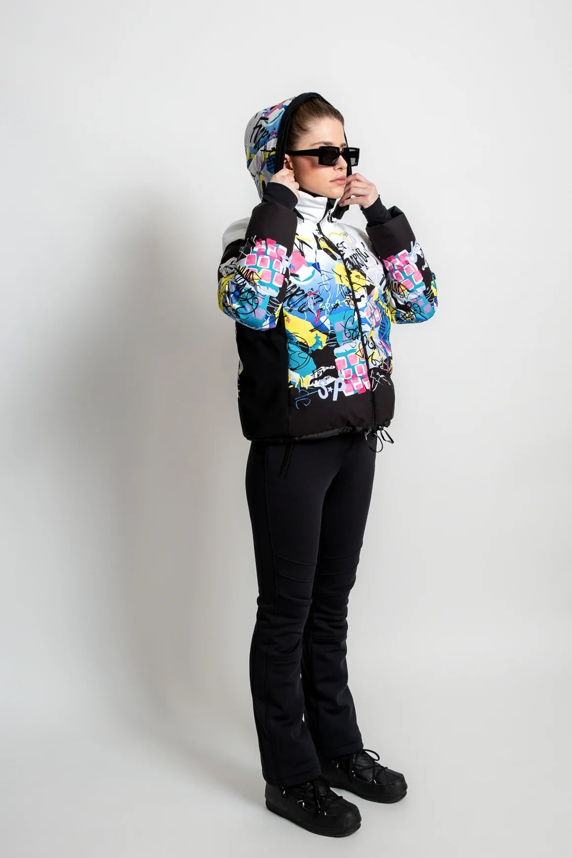 Down Jacket with Graffiti Print