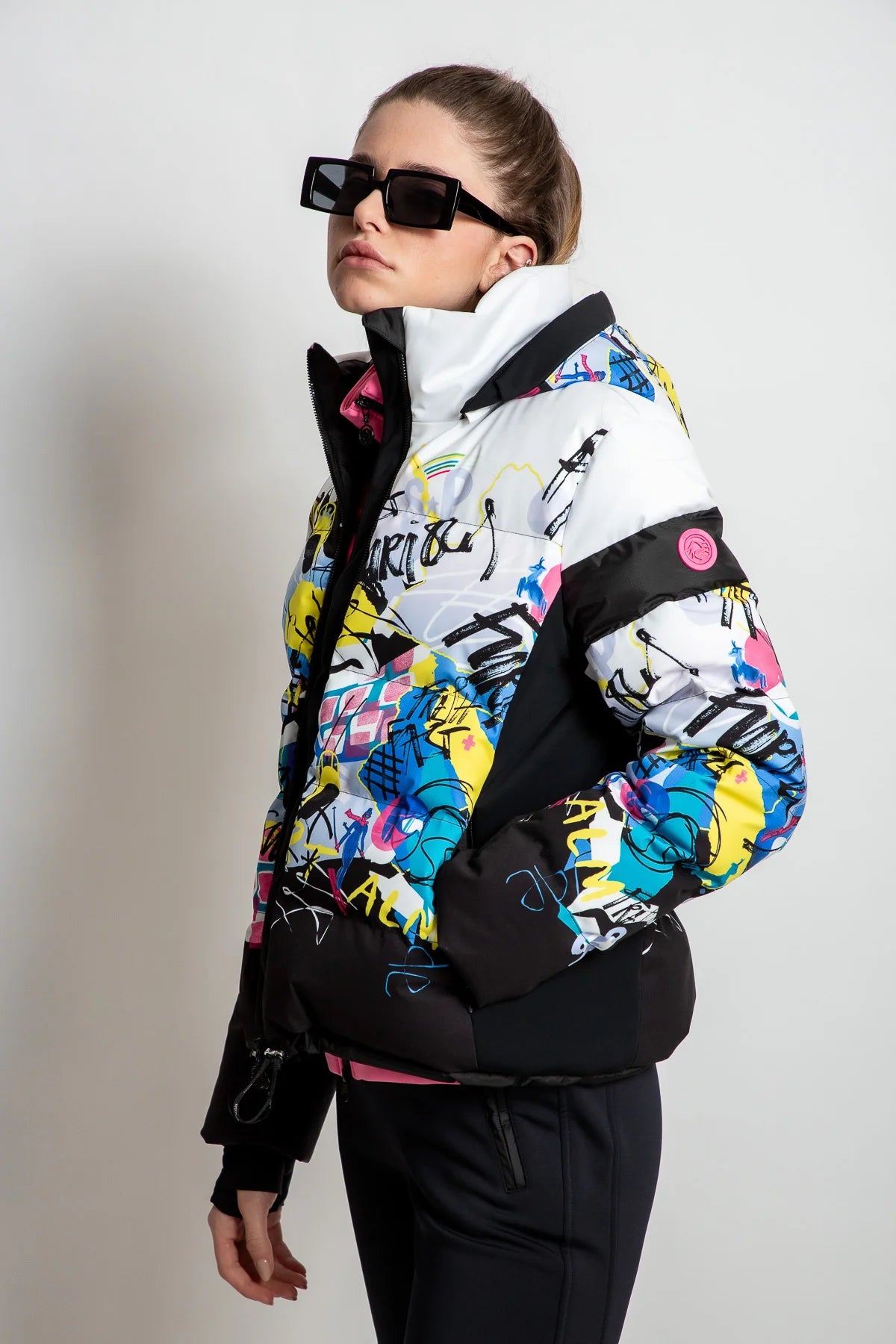 Down Jacket with Graffiti Print