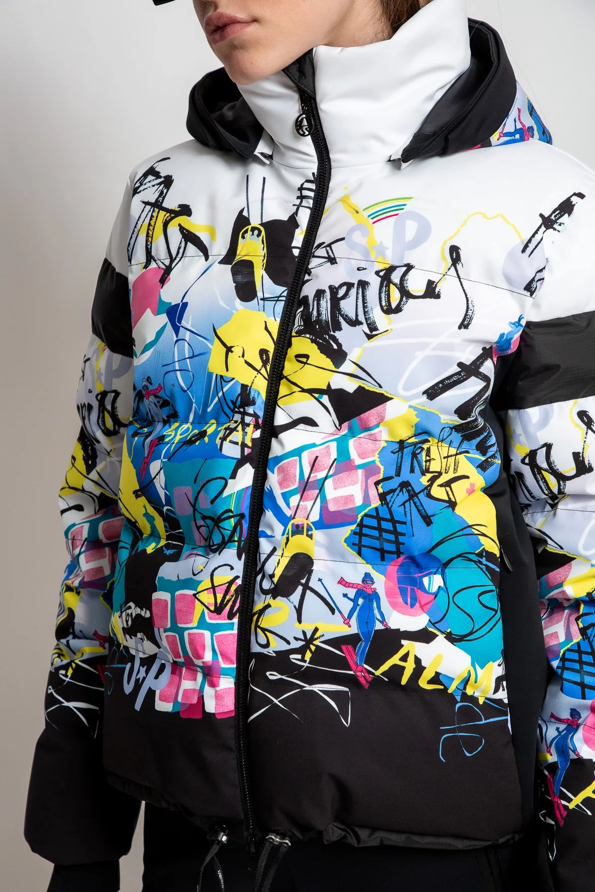 Down Jacket with Graffiti Print