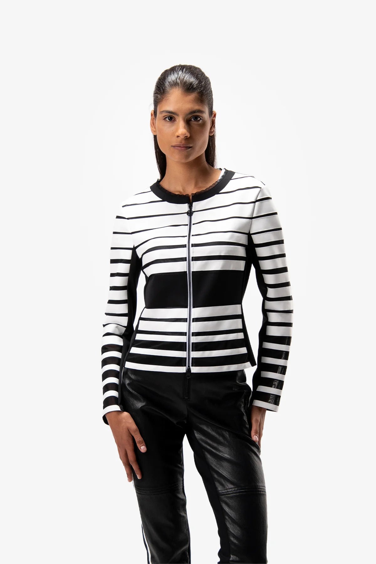 Leather Jacket with Round Neck