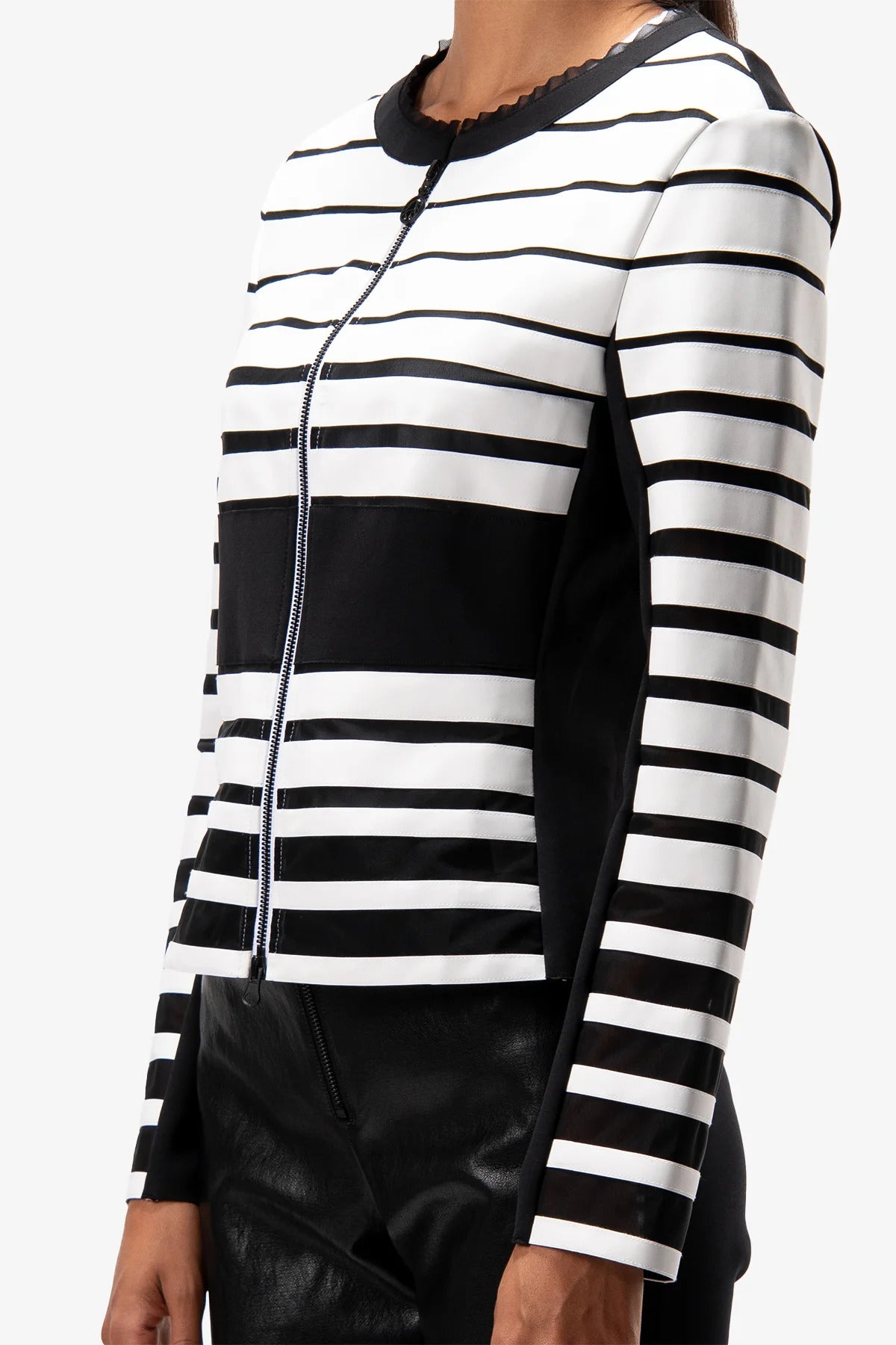 Leather Jacket with Round Neck