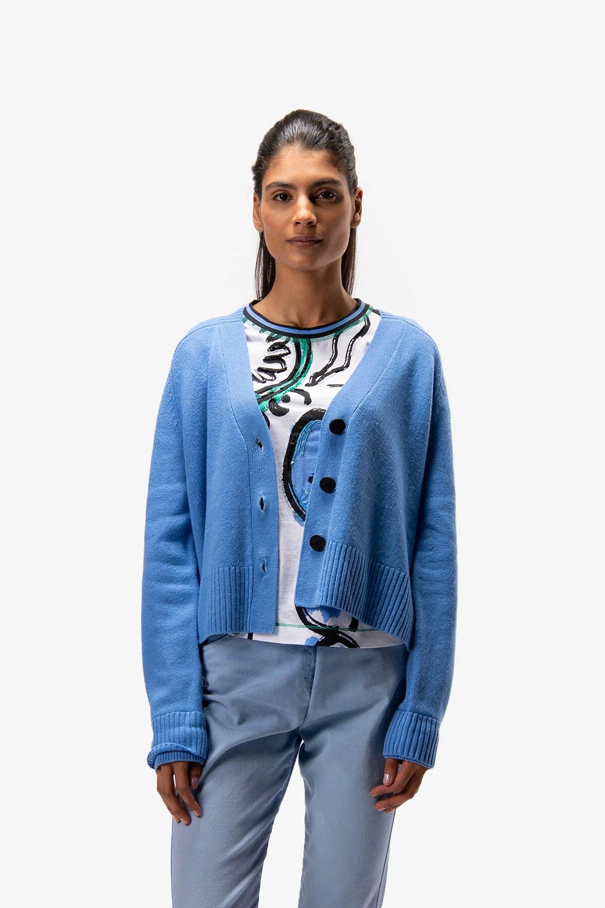 V领插肩袖针织开衫