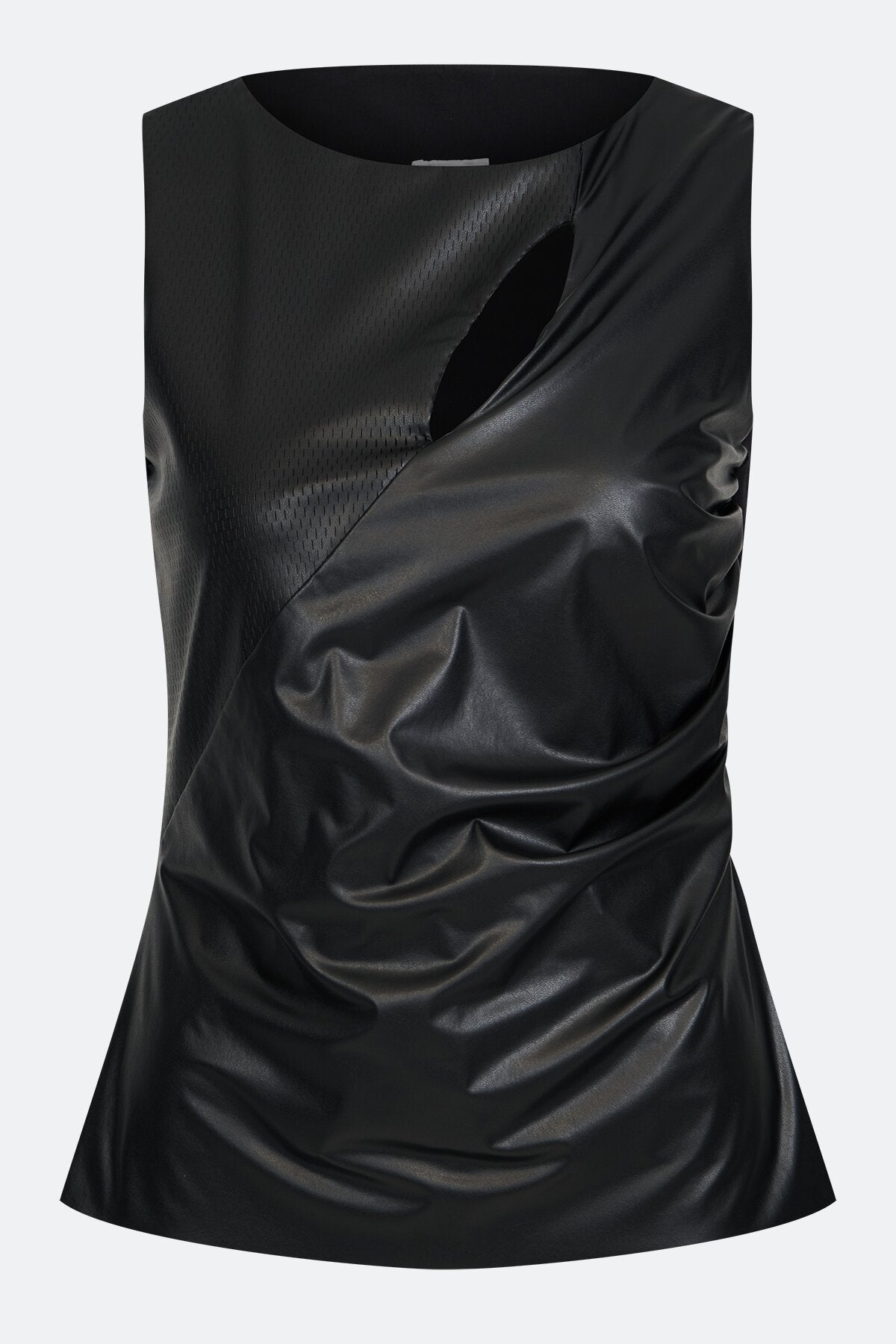 镂空缩褶无袖上衣