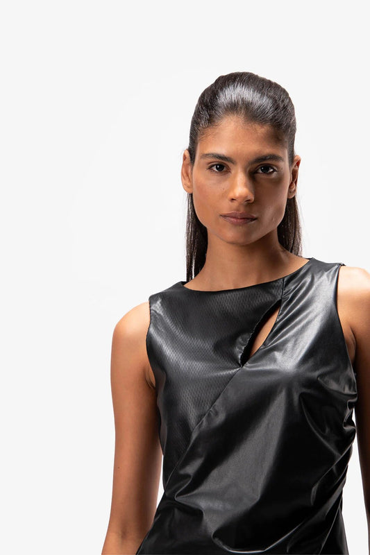 镂空缩褶无袖上衣