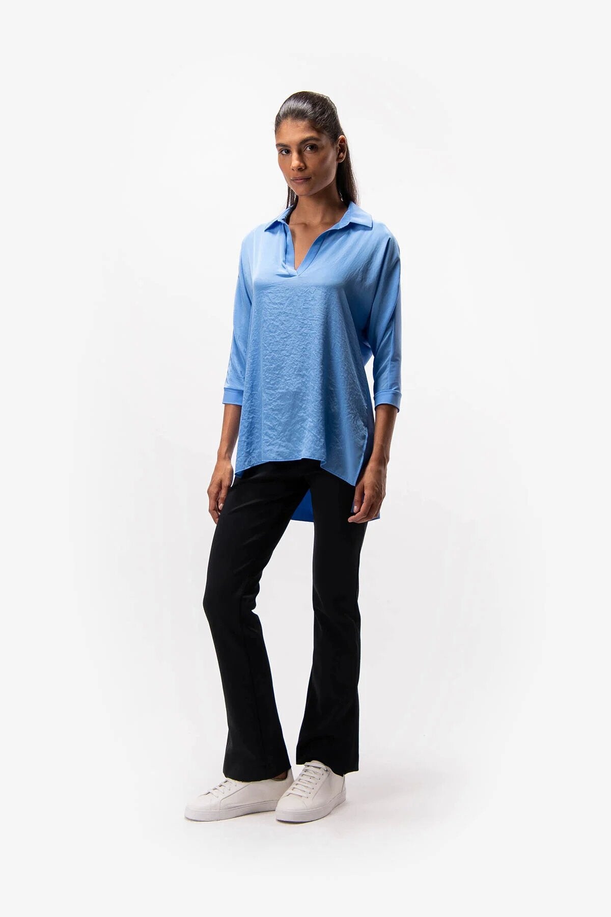 前短后长短袖休闲上衣