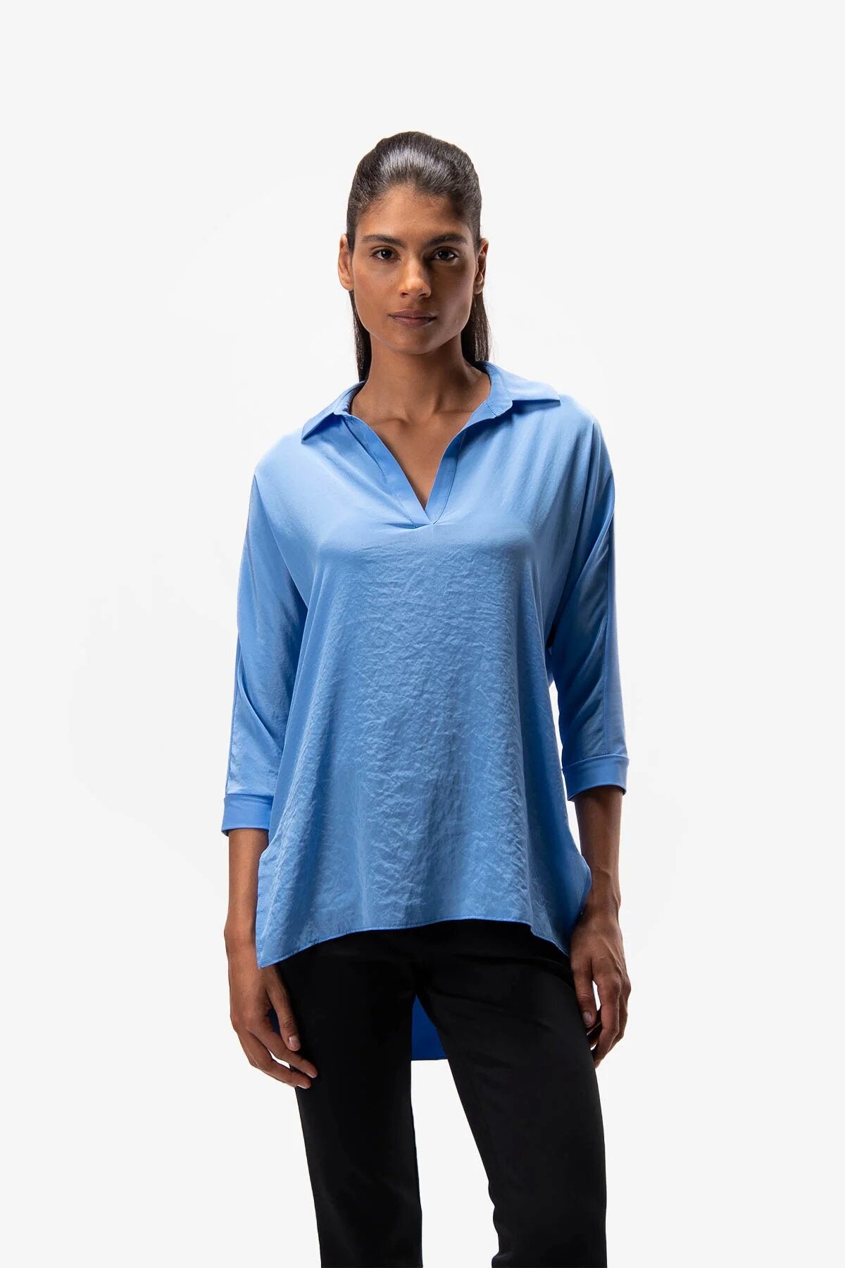 前短后长短袖休闲上衣