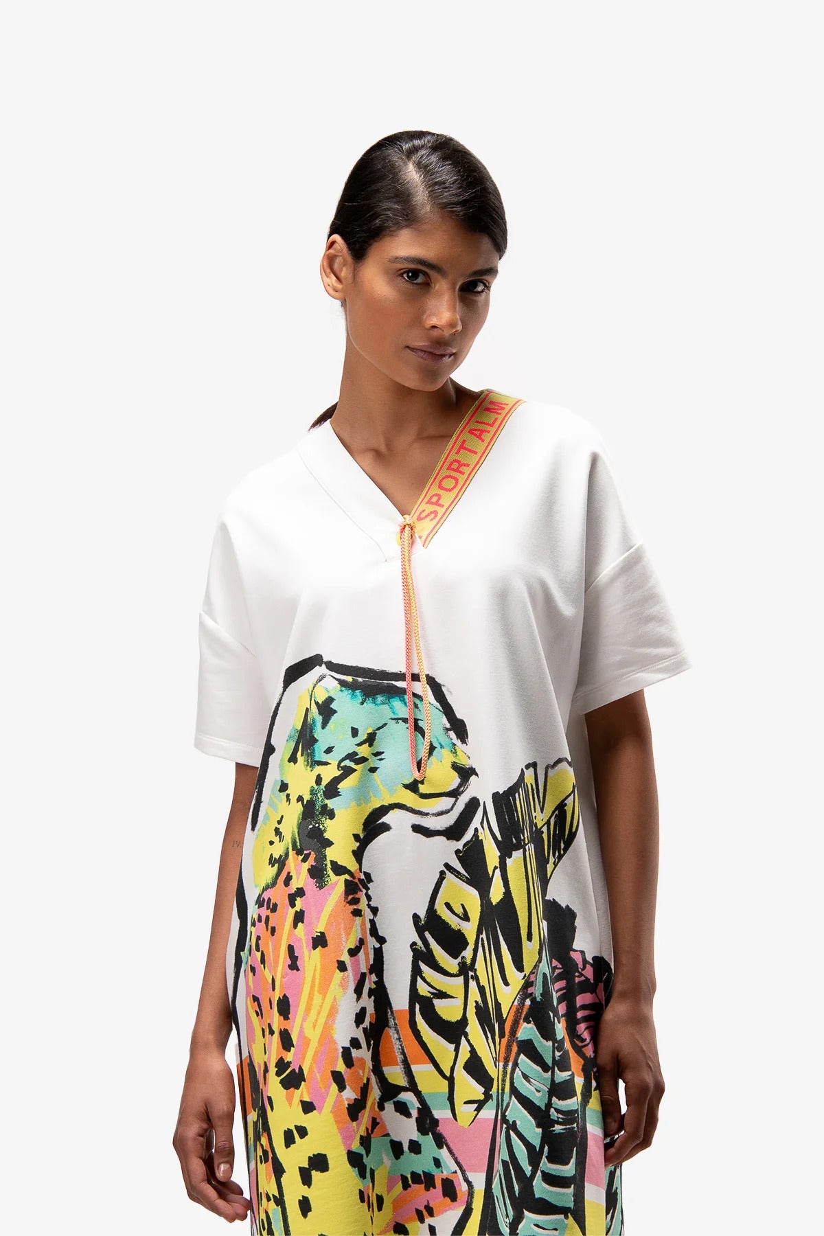 Sweat Dress with V-Neck