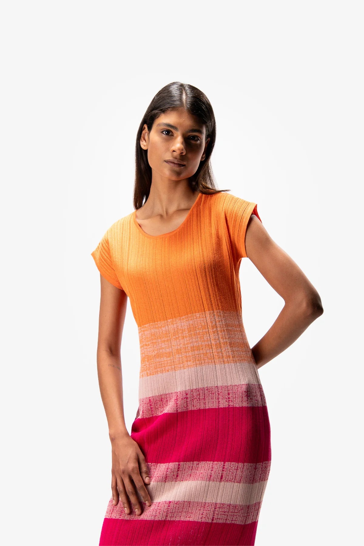 Knitted Dress with Round Neck