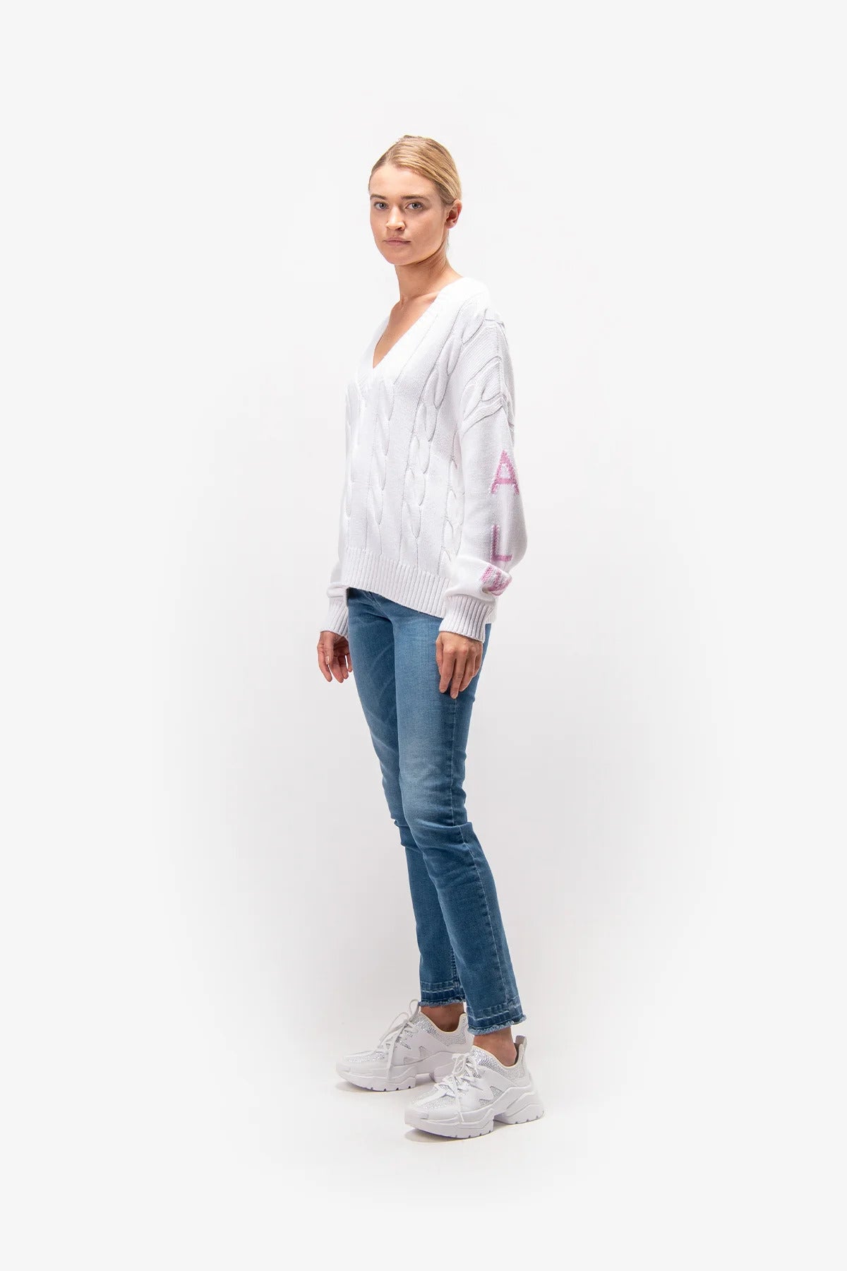 Knitted Sweater with Cable Pattern
