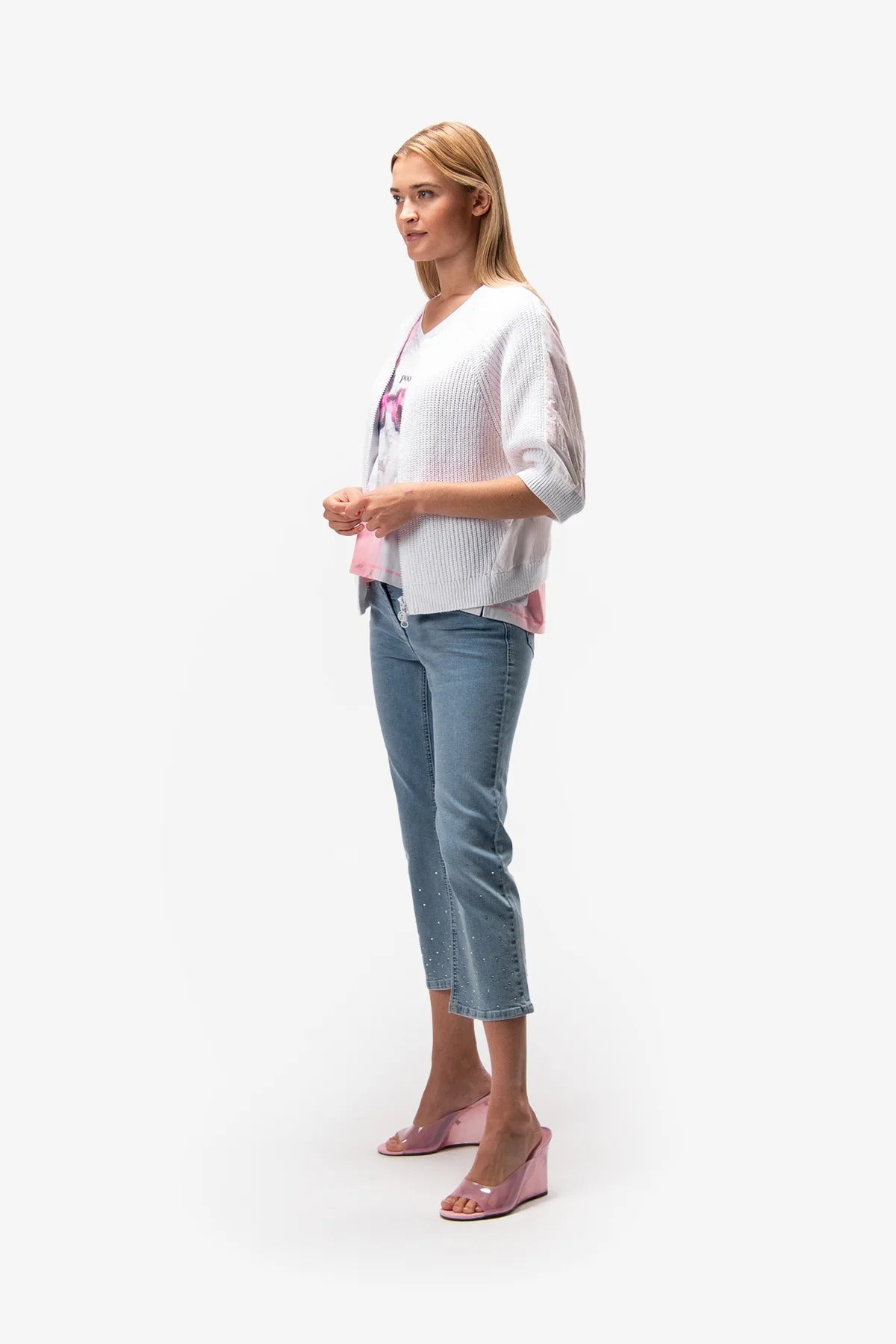 拉链插肩袖针织开衫