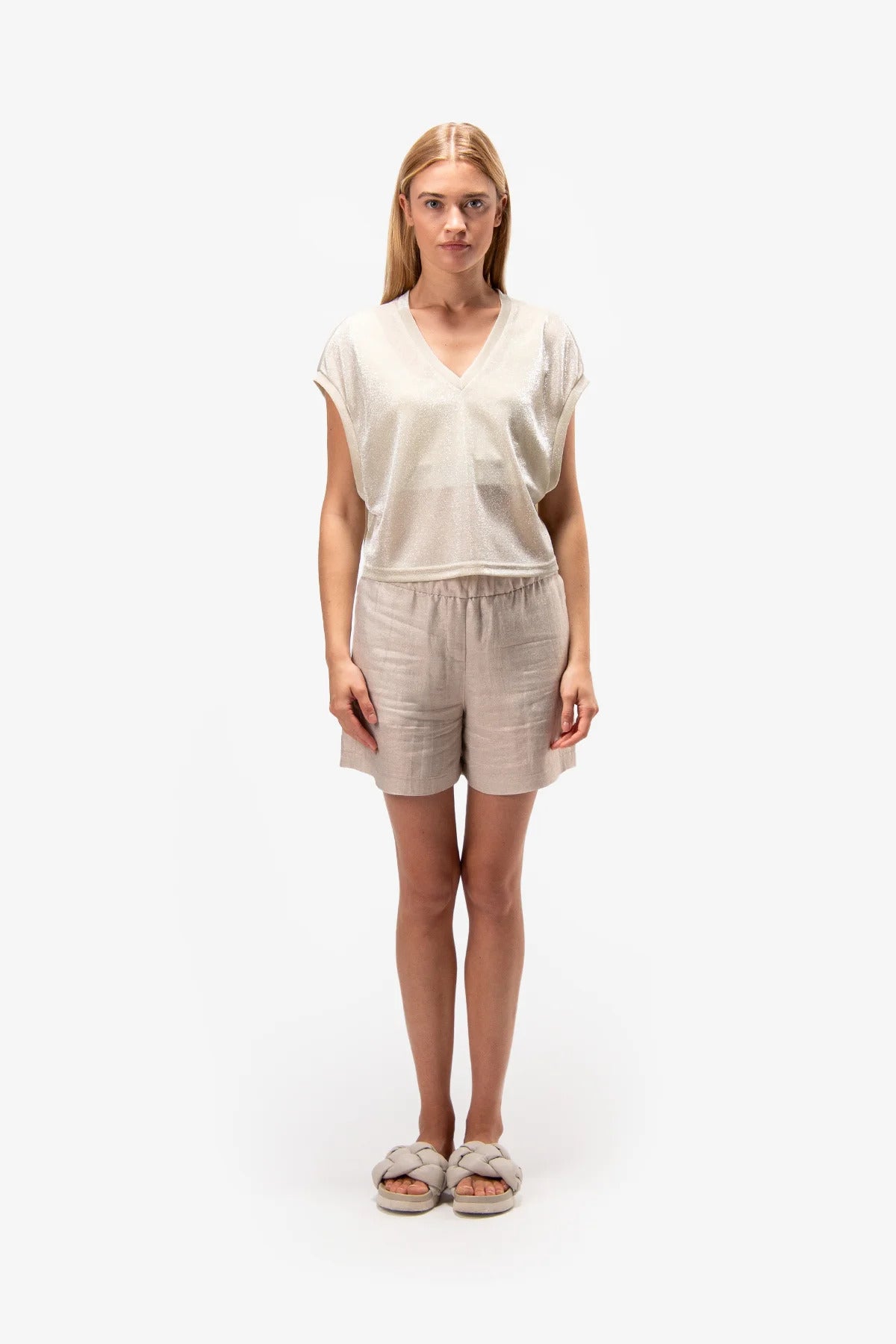 Shorts with Fashionable Metallic Finishing