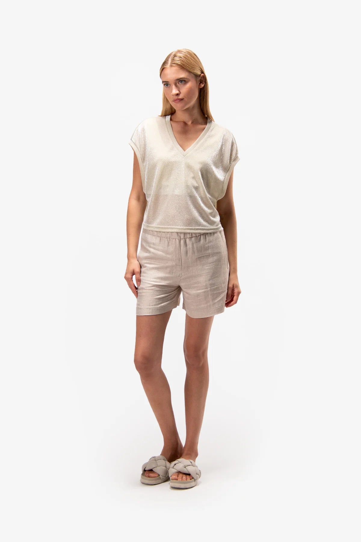 Shorts with Fashionable Metallic Finishing