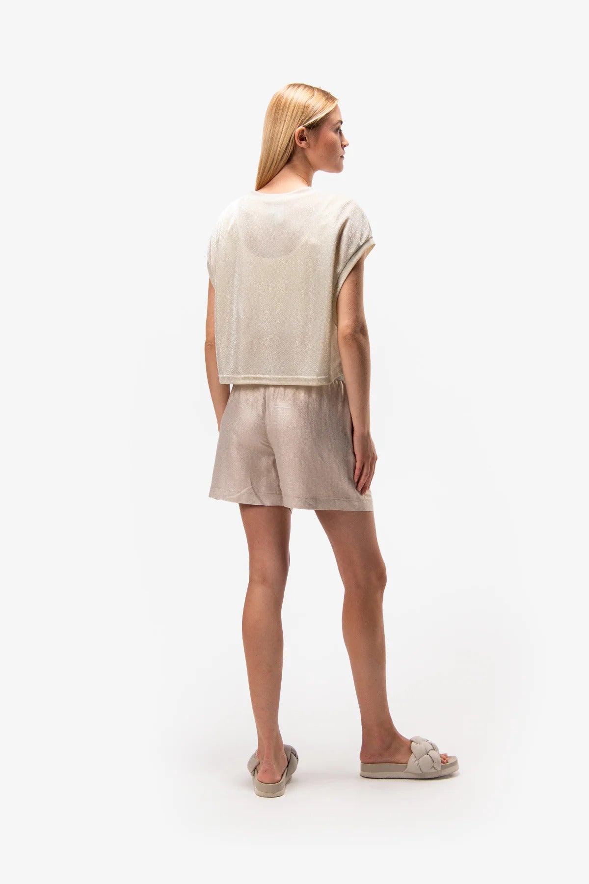 Shorts with Fashionable Metallic Finishing