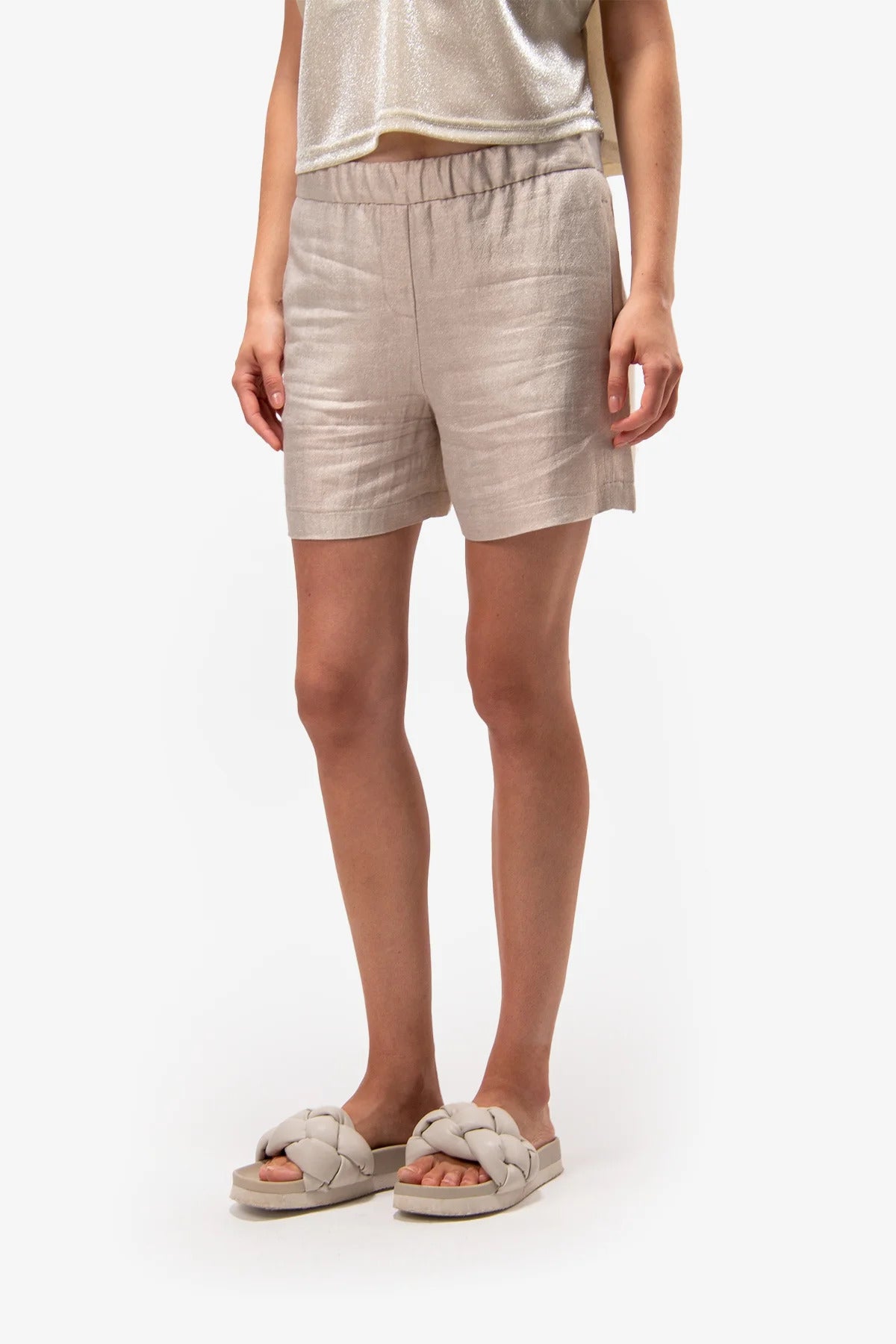Shorts with Fashionable Metallic Finishing