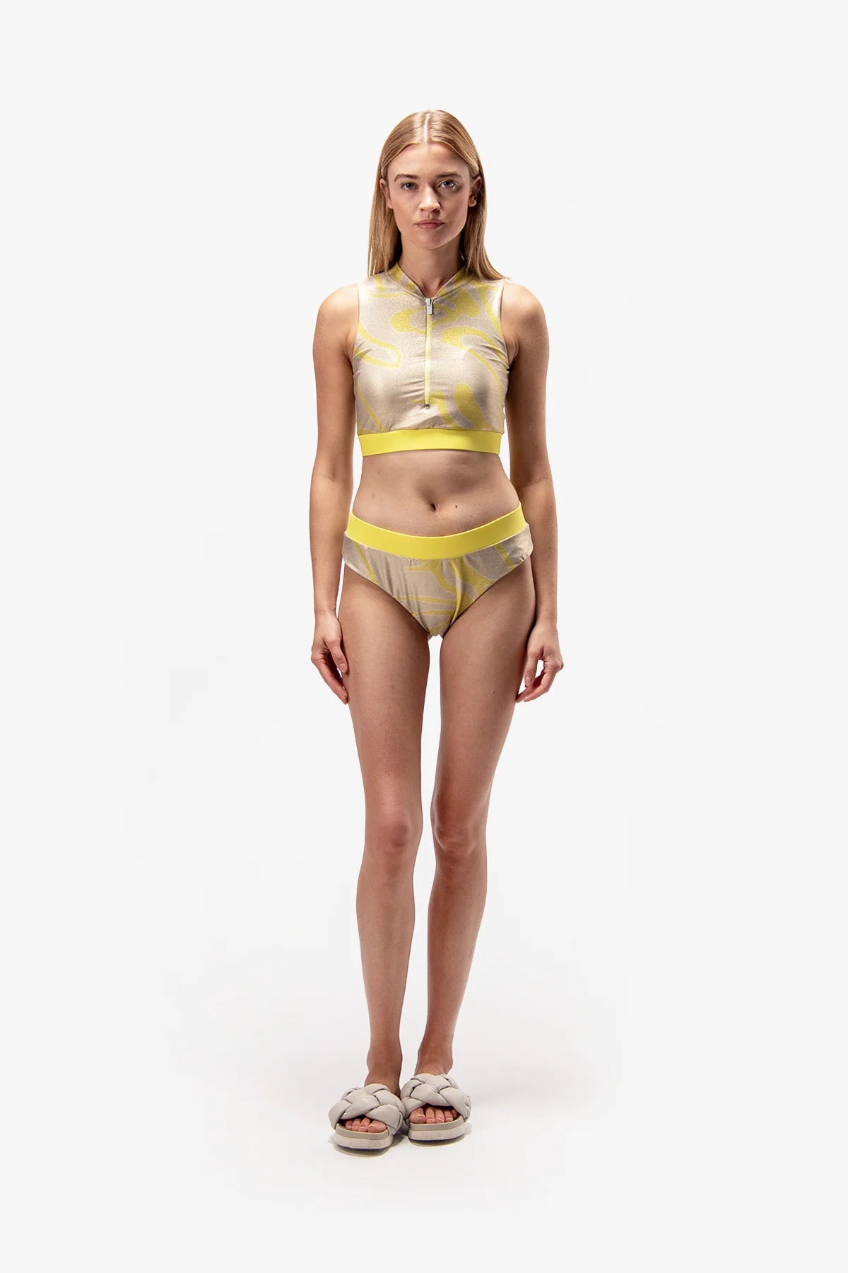 拉鏈印花C杯比基尼上衣