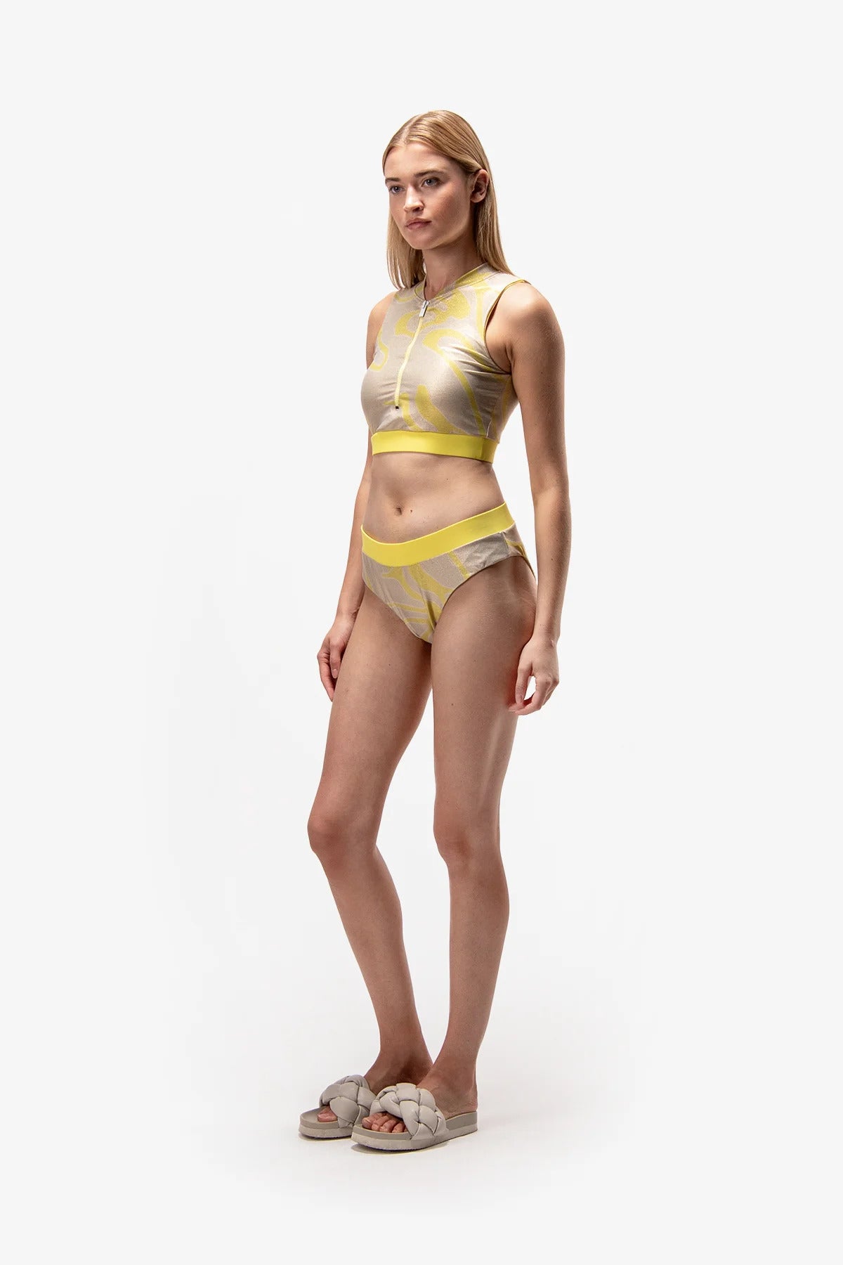 拉鏈印花C杯比基尼上衣