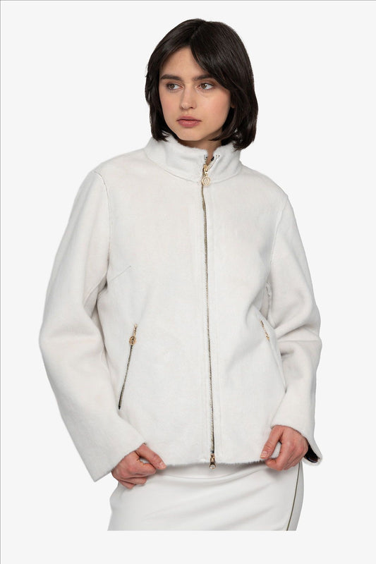 Plush Jacket with Small Stand-up Collar