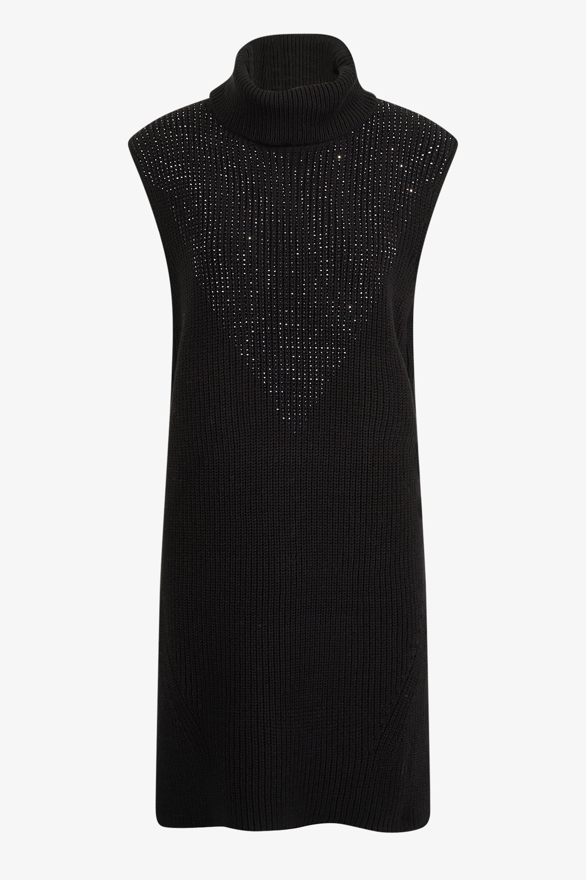 Sleeveless Long Sweater with Stand-up Collar